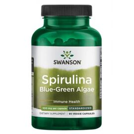 Придбати Стандартна спіруліна синьо-зелені водорості (Spirulina Blue-Green Alhae 500mg) - 90veg caps - Swanson, image , характеристики, відгуки