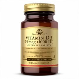 Придбати Vitamin D3 25 mcg (1000 IU) Chewable Strawberry Banana Swirl - 100 Chewables, image , характеристики, відгуки