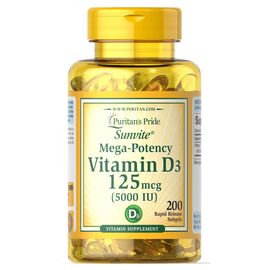 Придбати Вітамінний комплекс Vitamin D3 250mcg (10000 IU) Mega-Potency - 200 softgels - Puritans Pride, image , характеристики, відгуки