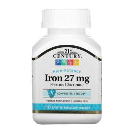 Придбати Iron 27 mg Ferrous Gluconate - 110 tabs, image , характеристики, відгуки