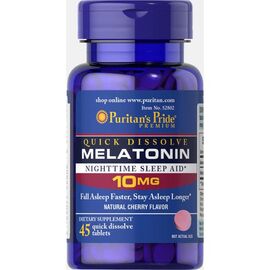 Придбати Мелатонін Quick Dissolve Melatonin 10 mg Cherry Flavor - 45 Tablets - Puritans Pride, image , характеристики, відгуки