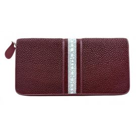 Придбати Кошелек женский на молнии бордовый с белой полоской из кожи ската Ekzotic leather stw30_6, image , характеристики, відгуки