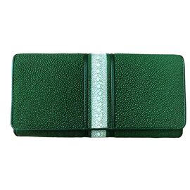 Придбати - Гаманець портмоне жіночий зі шкіри ската зелений з білою смужкою, image , характеристики, відгуки