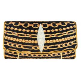 Придбати Кошелек женский из натуральной кожи ската черный золотые цепочки Ekzotic leather stw8, image , характеристики, відгуки