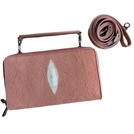 Придбати Жіноча сумочка клатч із натуральної шкіри ската на двох блискавках рожева лососевого кольору, image , характеристики, відгуки