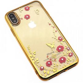 Купить Чехол-накладка TOTO TPU electroplating edge with flower pattern iPhone X Gold, фото , характеристики, отзывы