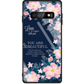 Купить Чехол-накладка TOTO Glass Fashionable Case Samsung Galaxy S10 Flower on Blue, фото , характеристики, отзывы