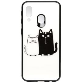 Купить Чехол-накладка TOTO Cartoon Print Glass Case Samsung Galaxy A40 Cats White/Black, фото , характеристики, отзывы