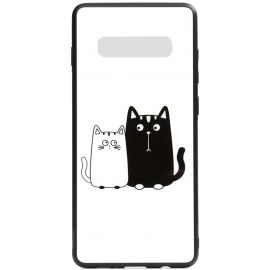 Купить Чехол-накладка TOTO Cartoon Print Glass Case Samsung Galaxy S10+ Cats White/Black, фото , характеристики, отзывы