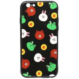 Придбати Чехол-накладка TOTO Cartoon Print Glass Case Apple iPhone 6/6s Line friends Black, image , характеристики, відгуки
