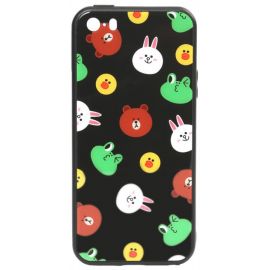 Купить Чехол-накладка TOTO Cartoon Print Glass Case Apple iPhone SE/5s/5 Line friends Black, фото , характеристики, отзывы