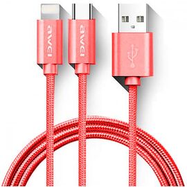 Придбати Кабель AWEI CL-984 2in1 cable 1m Red, image , характеристики, відгуки