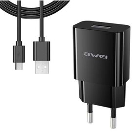 Придбати Сетевое зарядное устройство AWEI C-831T Travel charger + TypeC Cable 1USB 2.1A Black, image , характеристики, відгуки