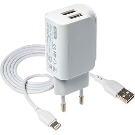 Купить Сетевое зарядное устройство XO L35D 2.1A/2USB Lightning  Cable White, фото , характеристики, отзывы