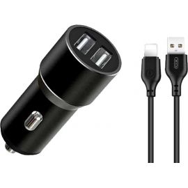 Купить Автомобильное зарядное устройство XO TZ09 2.4A/2 USB Lightning Cable Black, фото , характеристики, отзывы