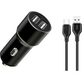 Придбати Автомобильное зарядное устройство XO TZ09 2.4A/2 USB + Micro USB Cable Black, image , характеристики, відгуки