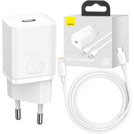 Купить Сетевое зарядное устройство Baseus Super Si Quick Charger 20W Sets Black + Type-C to Lightning Cable White, фото , характеристики, отзывы