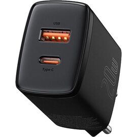 Купить Сетевое зарядное устройство Baseus Compact Quick Charger 20W USB-A/USB-C Black, фото , характеристики, отзывы
