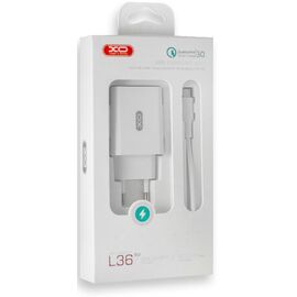 Купить Сетевое зарядное устройство XO L36 QC 3.0 18W/1USB + Lightning Cable White, фото , характеристики, отзывы