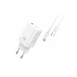 Купить Сетевое зарядное устройство XO CE10 1USB-C PD 65W Charger + Lightning cable White, фото , характеристики, отзывы