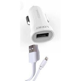 Придбати Автомобильное зарядное устройство LDNIO Lightning для Iphone5/6 1A 2в1 White, image , характеристики, відгуки