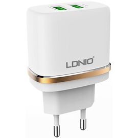 Придбати Сетевое зарядное устройство LDNIO DL-AC52 Travel charger 2USB 2.4A + Lightning cable White, image , характеристики, відгуки