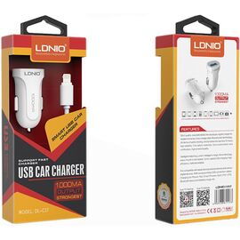 Придбати Автомобильное зарядное устройство LDNIO DL-C17 Car charger 1USB 1A + Lightning cable White, image , характеристики, відгуки