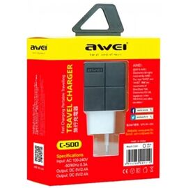 Придбати Сетевое зарядное устройство AWEI C-500 Travel charger 2USB 2.4A Black, image , характеристики, відгуки