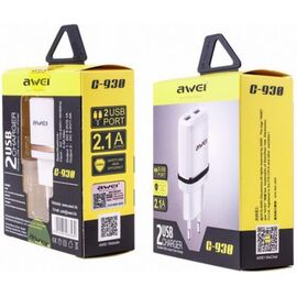 Купить Сетевое зарядное устройство AWEI C-930 Travel charger 2USB 2.1A White/Silver, фото , характеристики, отзывы