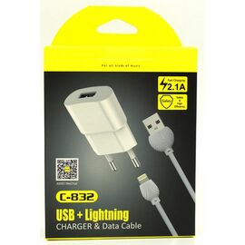 Купить Сетевое зарядное устройство AWEI C-832 Travel charger + Lightning cable 1USB 2.1A Black, фото , характеристики, отзывы