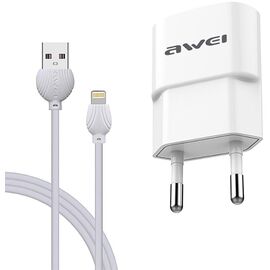 Придбати Сетевое зарядное устройство AWEI C-832 Travel charger + Lightning cable 1USB 2.1A White, image , характеристики, відгуки