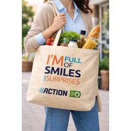 Купить Эко сумка шоппер для покупок из плотного коттона Action 44x38x16 см бежевая, фото , характеристики, отзывы