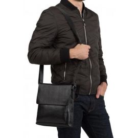 Купить Сумка-мессенджер кожаная Tiding Bag черная, фото , характеристики, отзывы