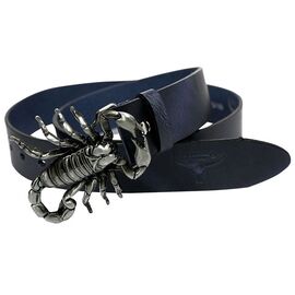Купить - Мужской кожаный ремень с бляхой Скорпион Cavaldi синий, фото , характеристики, отзывы