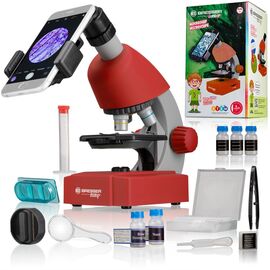 Придбати Мікроскоп Bresser Junior 40x-640x Red з набором для дослідів та адаптером для смартфона (8851300E8G000), image , характеристики, відгуки