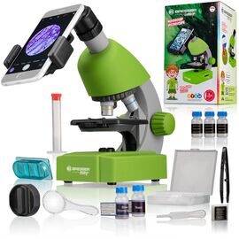 Купить - Мікроскоп Bresser Junior 40x-640x Green з набором для дослідів і адаптером для смартфона (8851300B4K000), фото , характеристики, отзывы
