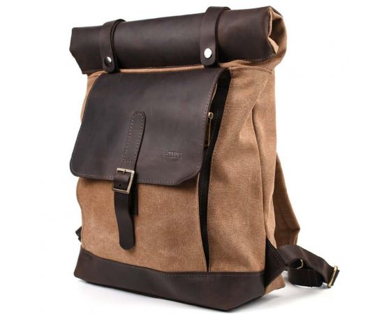 Купить Ролл-ап рюкзак из кожи и кофейный канвас TARWA RCc-5191-3md, фото , характеристики, отзывы