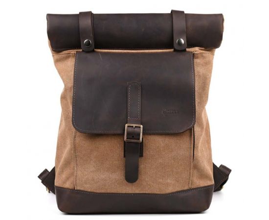 Купить Ролл-ап рюкзак из кожи и кофейный канвас TARWA RCc-5191-3md, фото , изображение 3, характеристики, отзывы
