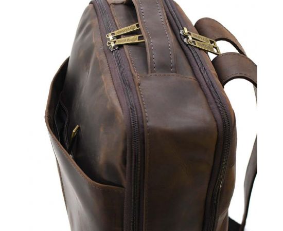 Купить Кожаный мужской рюкзак коричневый RC-7281-3md с передним карманом на молнии, фото , изображение 5, характеристики, отзывы