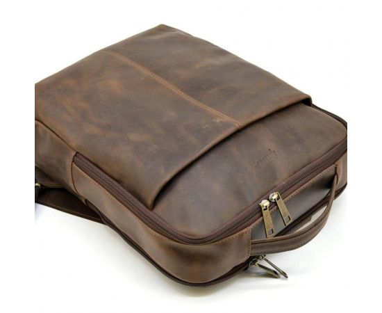 Купить Кожаный мужской рюкзак коричневый RC-7281-3md с передним карманом на молнии, фото , изображение 7, характеристики, отзывы