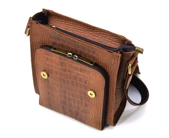 Купить Кожаная сумка через плечо RepC-3027-4lx бренда TARWA коричневый цвет рептилия, фото , изображение 7, характеристики, отзывы