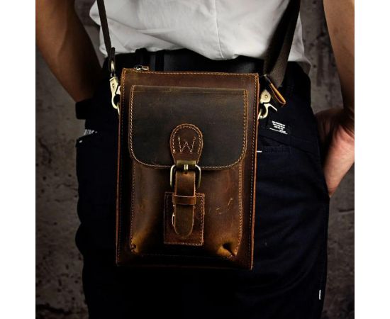 Купить Мужская небольшая сумка из прочной лошадиной кожи, фото , изображение 5, характеристики, отзывы