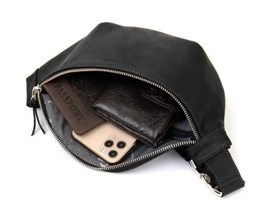 Купить Кожаная сумка на пояс бананка Grande Pelle 741110 черный крейзи хорс, фото , изображение 2, характеристики, отзывы