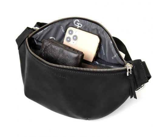 Купить Кожаная сумка на пояс бананка Grande Pelle 741110 черный крейзи хорс, фото , изображение 3, характеристики, отзывы