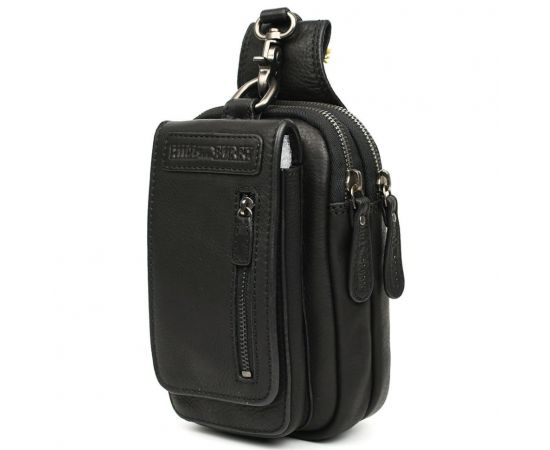 Купить Кожаная напоясная сумка чехол, через плечо Hill Burry HB100A черная, фото , характеристики, отзывы