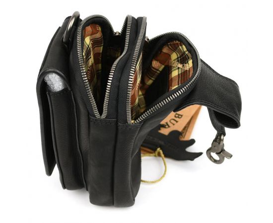 Купить Кожаная напоясная сумка чехол, через плечо Hill Burry HB100A черная, фото , изображение 6, характеристики, отзывы