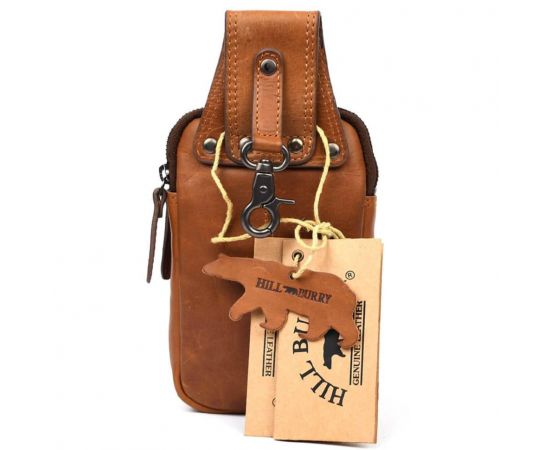 Купить Кожаная напоясная сумка чехол, через плечо Hill Burry HB100B коньячная, фото , изображение 4, характеристики, отзывы