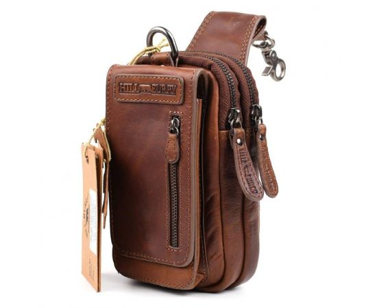 Купить Кожаная напоясная сумка чехол, через плечо Hill Burry HB100B коньячная, фото , изображение 5, характеристики, отзывы