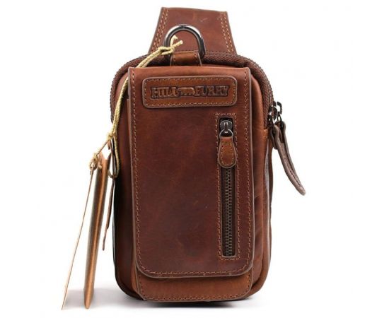 Купить Кожаная напоясная сумка чехол, через плечо Hill Burry HB100B коньячная, фото , изображение 6, характеристики, отзывы