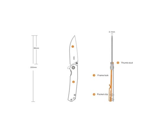 Купить Нож складной карманный, туристический /200 мм/Sandvik 14C28N/Frame lock - Ruike P801-SF, фото , изображение 3, характеристики, отзывы